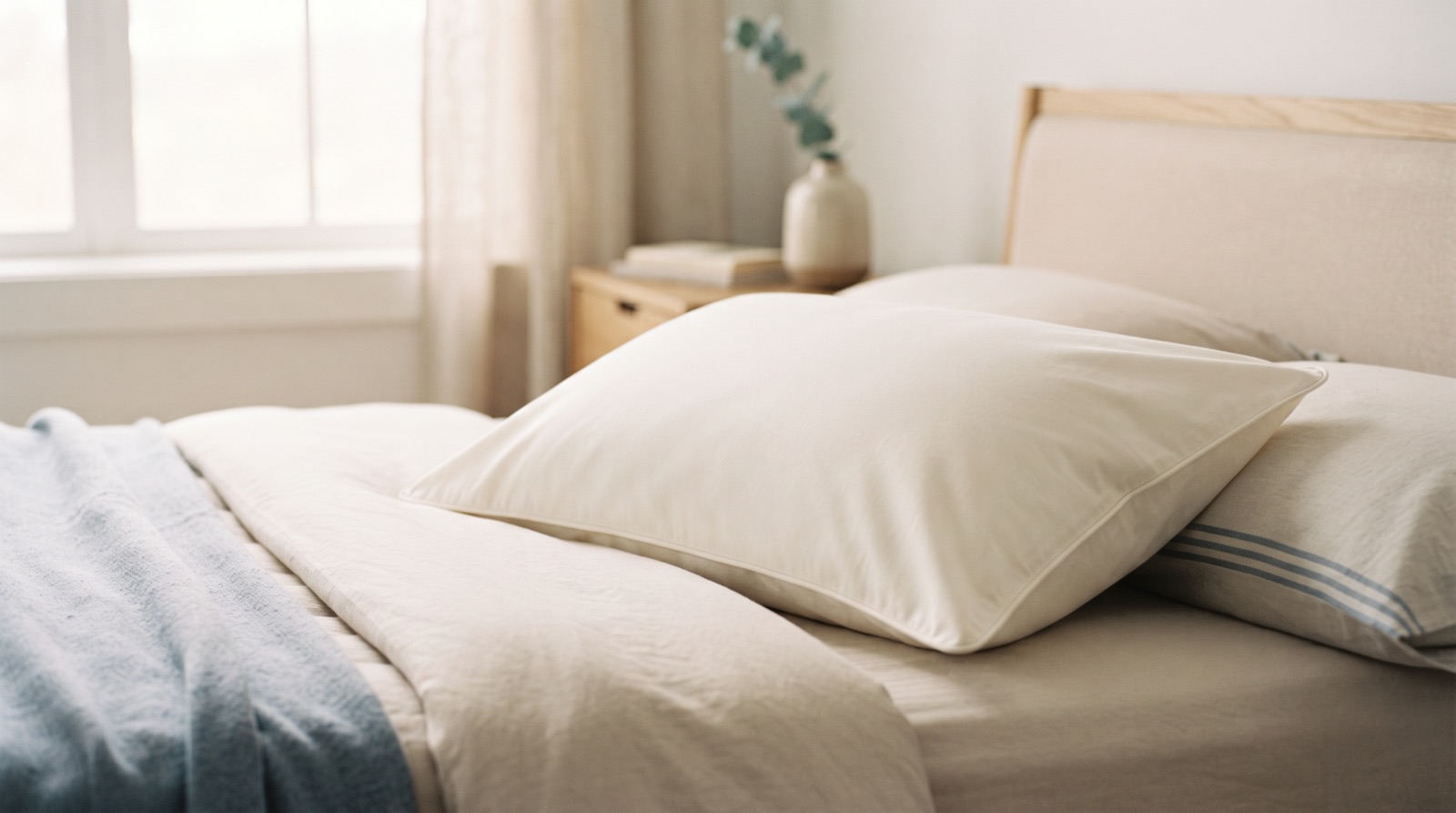 A fresh white pillowcase being changed on a pillow