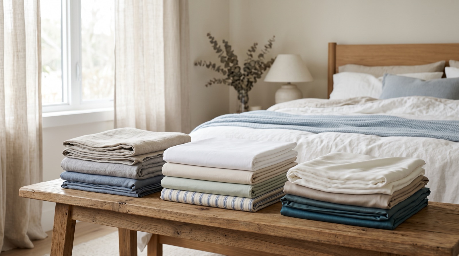 Several bedding fabrics fanned out for comparison