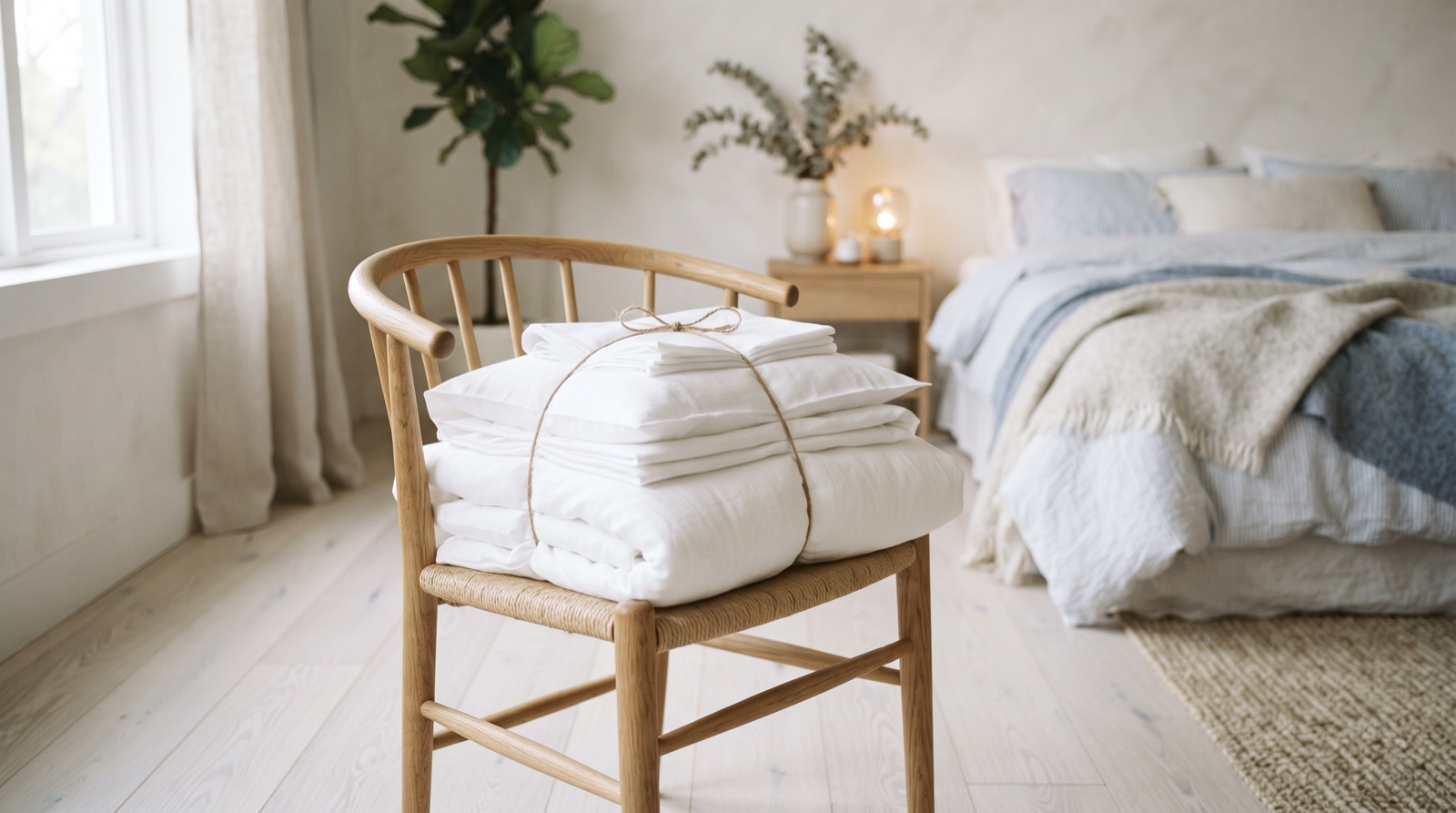 Fresh sheets being smoothed onto a mattress