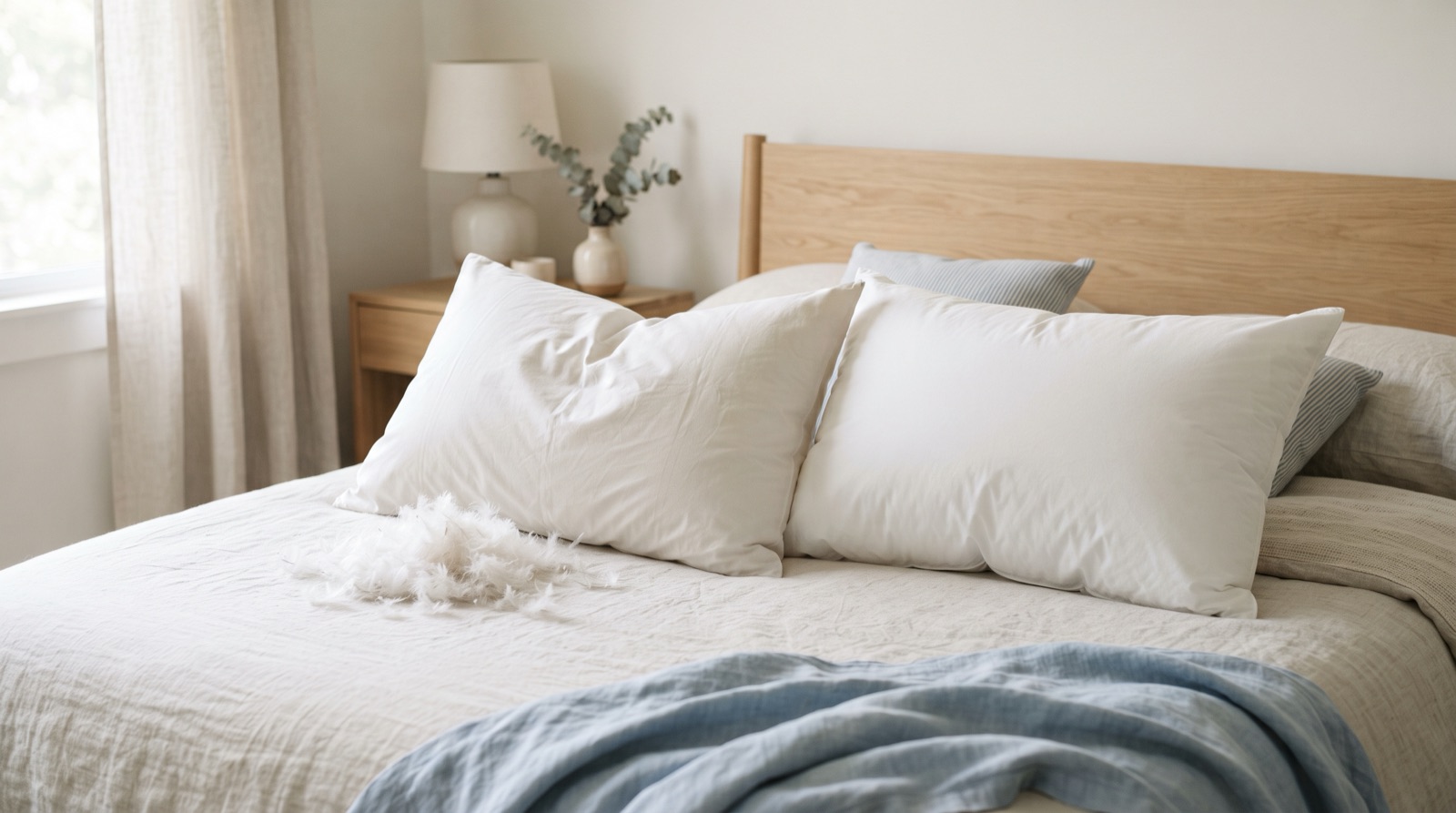 Two pillows side by side, one down and one synthetic fill
