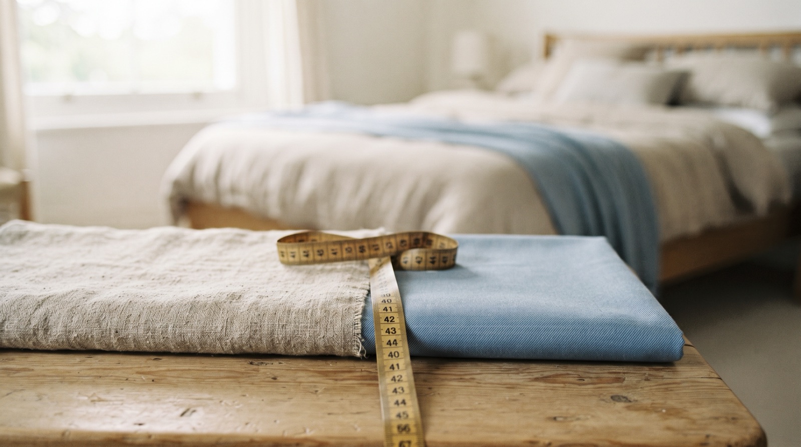 Folded cotton sheets photographed close enough to see the weave