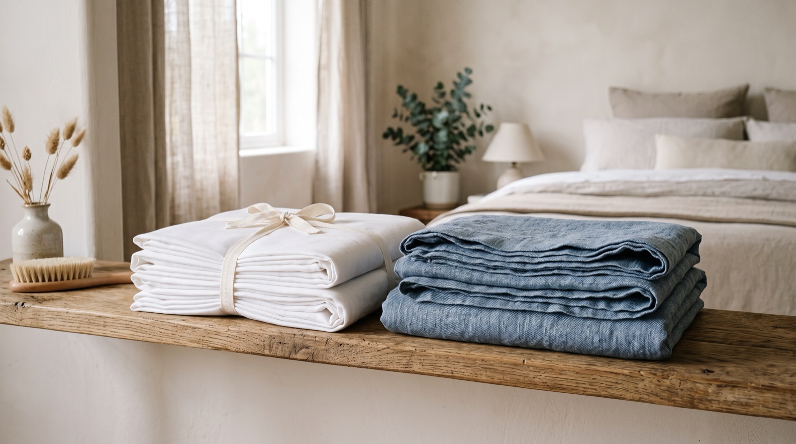 Two folded sheet sets, one visibly finer than the other