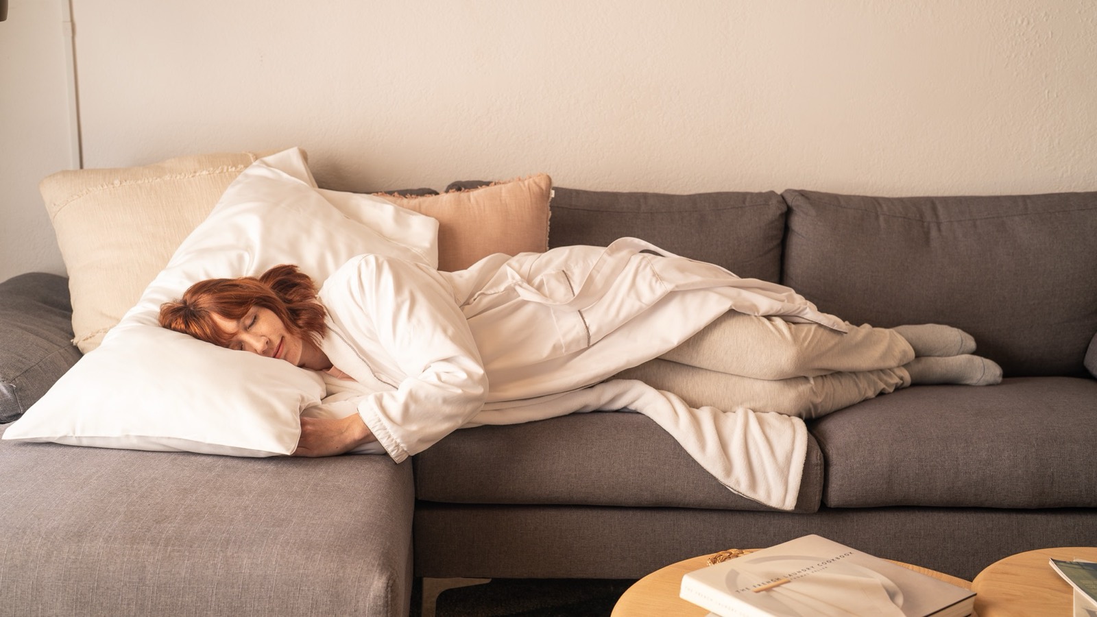 Napping on the FluffCo pillow — advertiser product photography